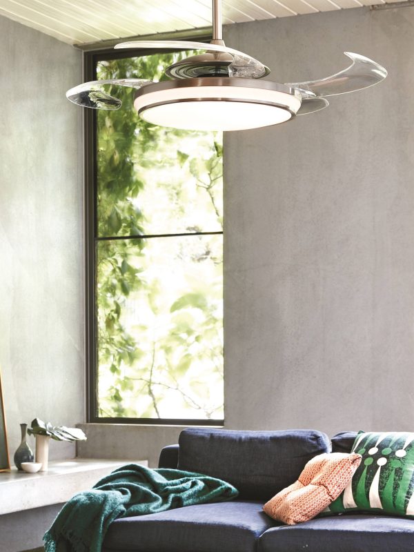 Deckenventilator Fanaway EVO1 Chrom gebürstet mit LED Beleuchtung und Fernbedienung Deckenventilator Fanaway EVO1 Chrom gebürstet mit LED Beleuchtung und Fernbedienung